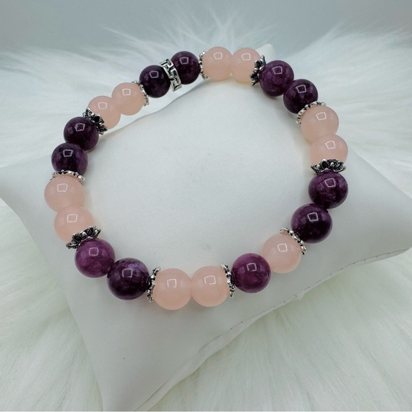 Garnet & Rose Quartz 8mm Beaded Bracelet - Picture 1 of 6